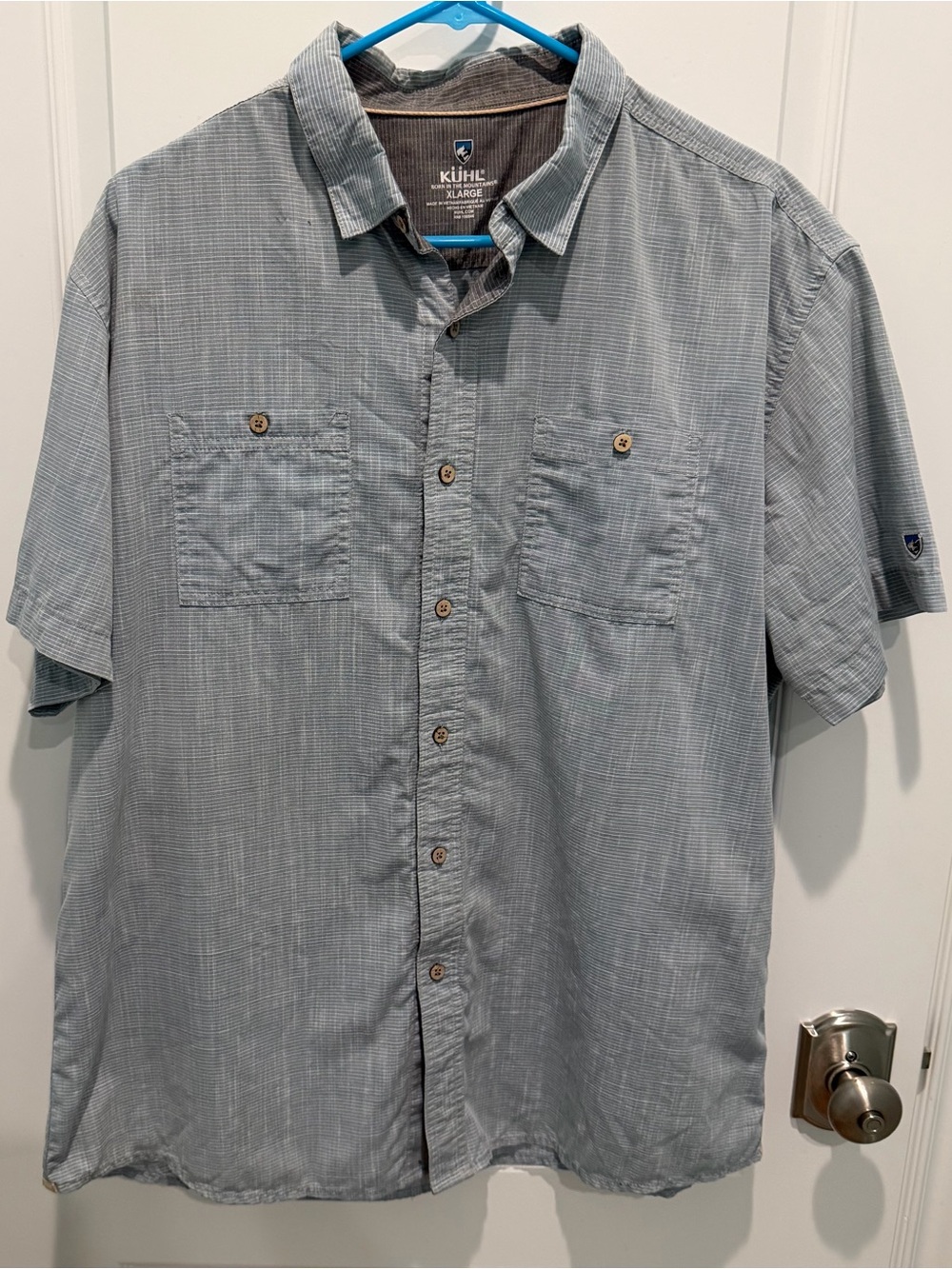 Kuhl Karib Men's Short Sleeve Button-Up Shirt Size XL Coconut Shell Buttons Gray